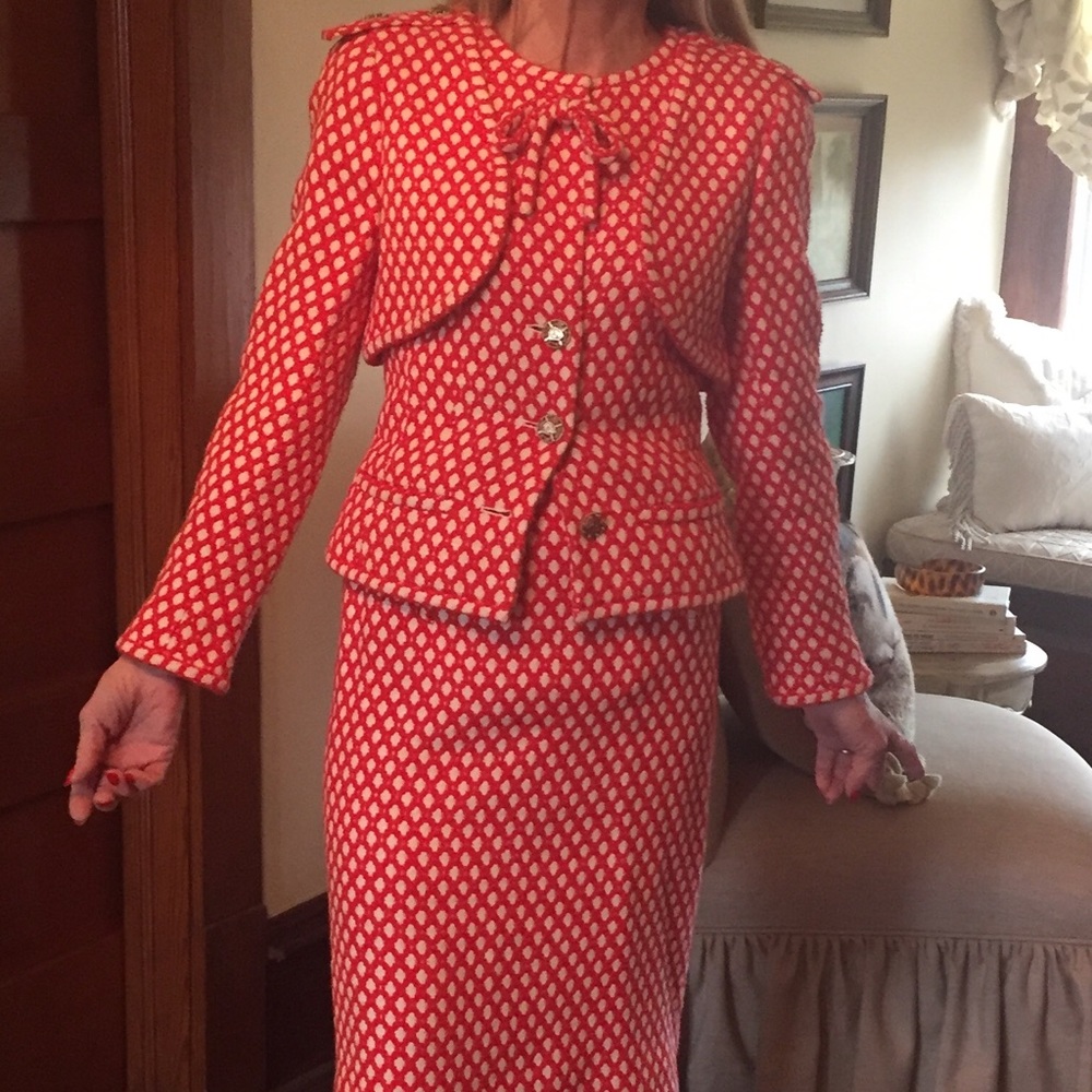 Chanel “Vintage” Red and White Skirt Suit